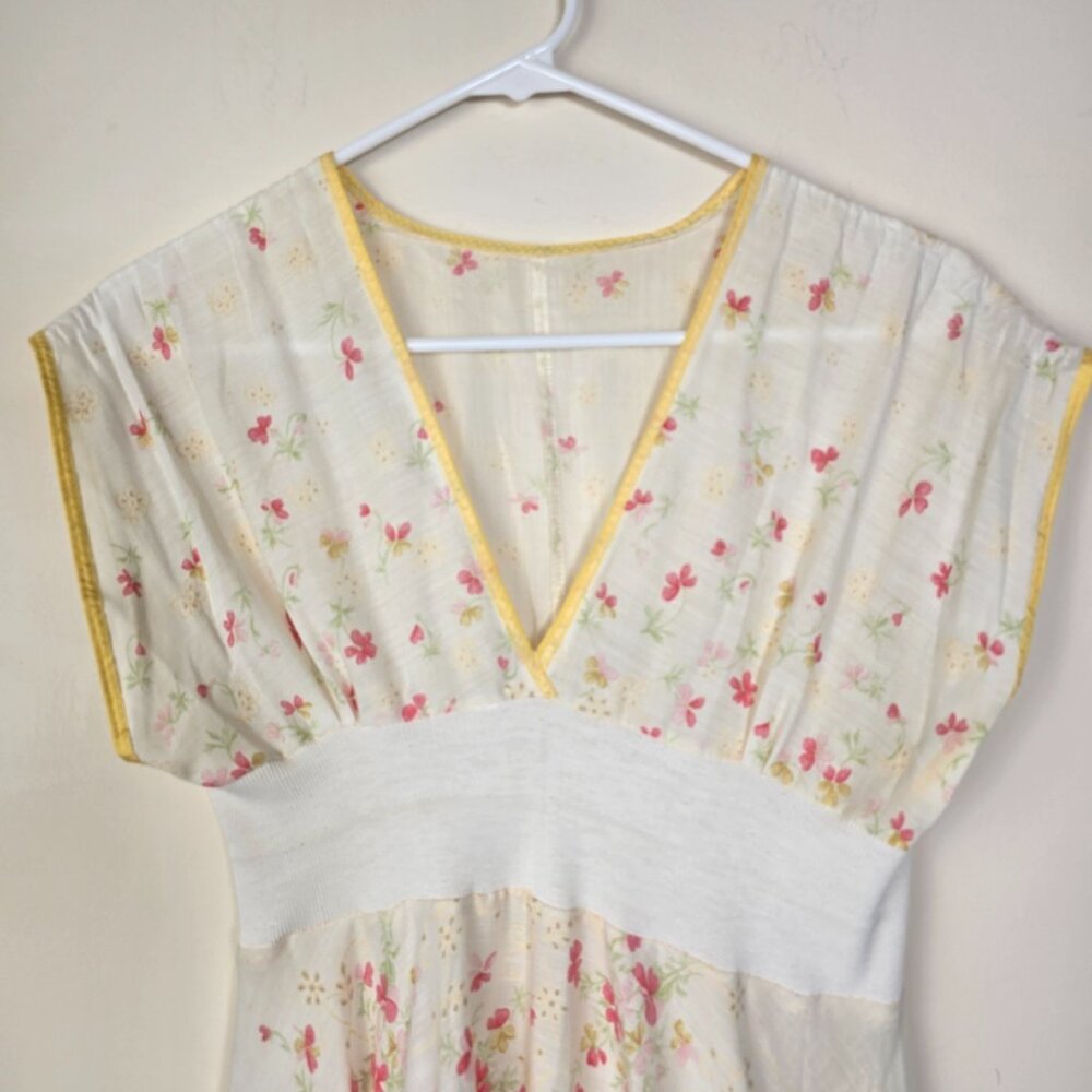 Vintage 70s Floral Summer Dress Boho Prairie Cottagecore Empire Waist Handmade - Picture 3 of 16